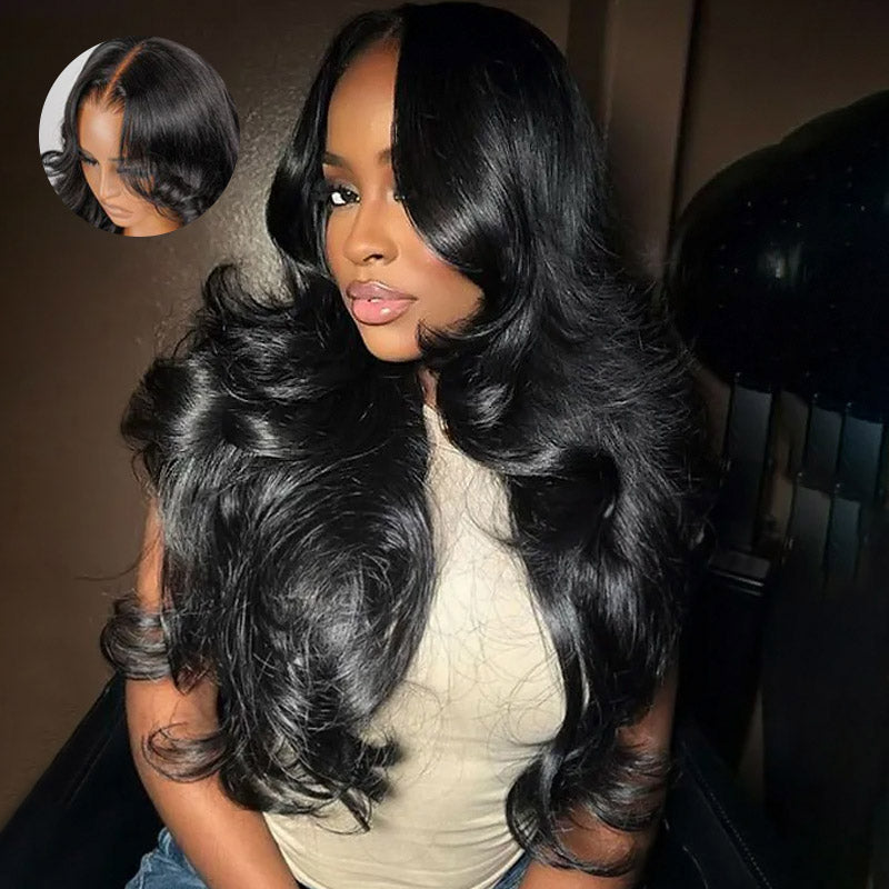 Face-Framing Curtain Bangs Body Wave Wig Glueless Ready To Go Wig 180% Density - AlloveHair