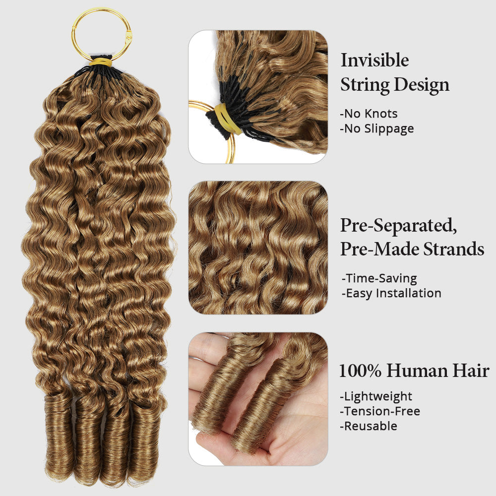 #27 Honey Blonde Burmese Curly Feather Crochet Human Hair Quick Weave with Spiral Curly End Boho Braids Hair Extensions - AlloveHair