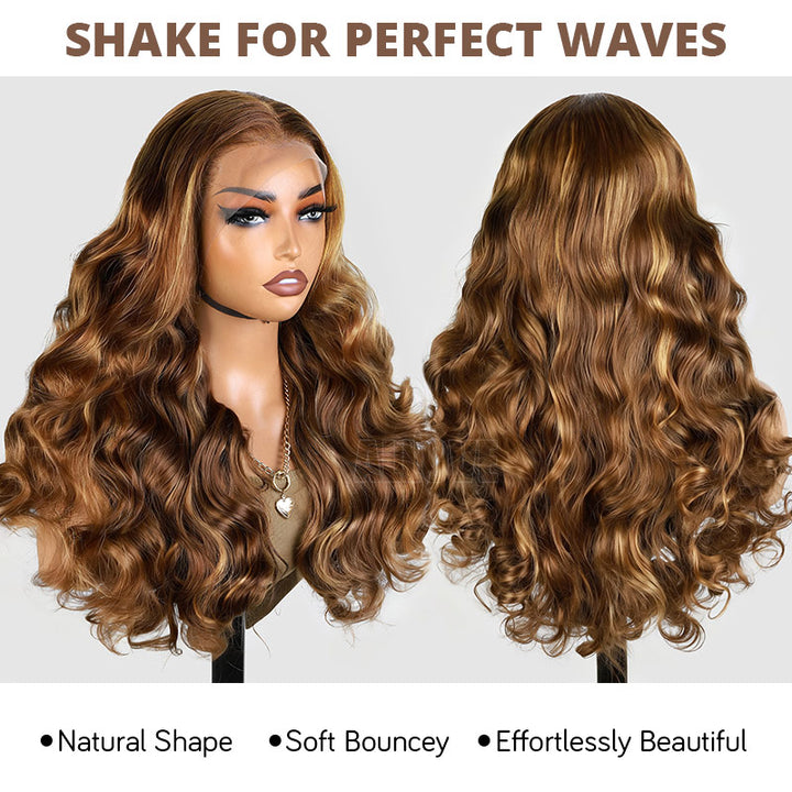 350% Density Balayage Highlight Wigs Salon Quality Bouncy Wavy 13x4 HD Lace Front Wigs for Black Woman - AlloveHair