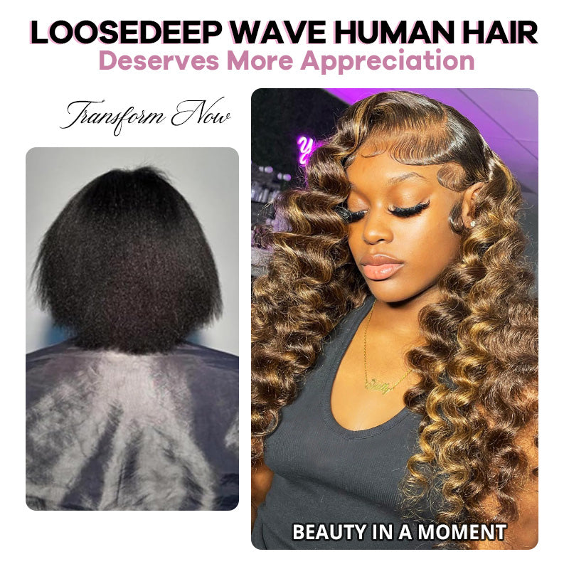 P4 27 Highlight Loose Deep Wave Hair Bundles with 2x6 HD Lace Closure 100% Ombre Human Hair - AlloveHair