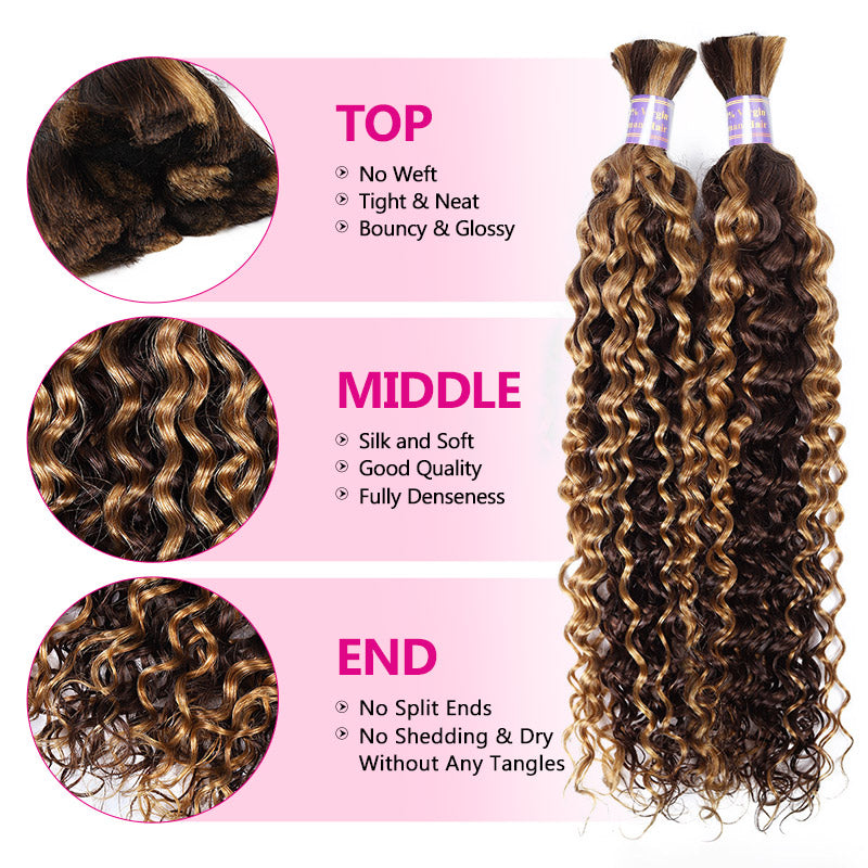 4/27 Honey Blonde Human Braiding Hair Water Wave Bundles No Weft 20 Inch 100g Curly Braiding Hair Extensions for Boho Braids - AlloveHair