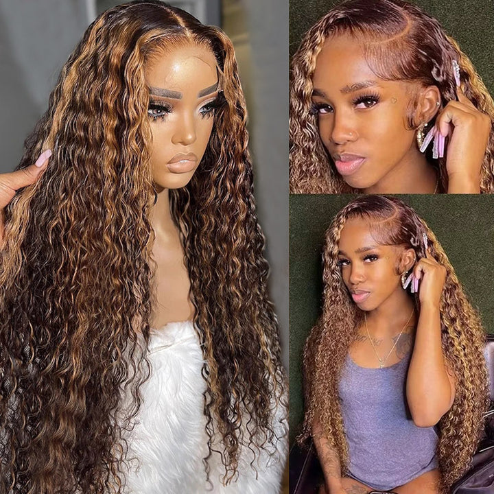 [28'' = $165.99 - No Code Needed] P4/27 Highlight Wig Deep Wave Human Hair 13x6 Full Lace Front Wigs - AlloveHair