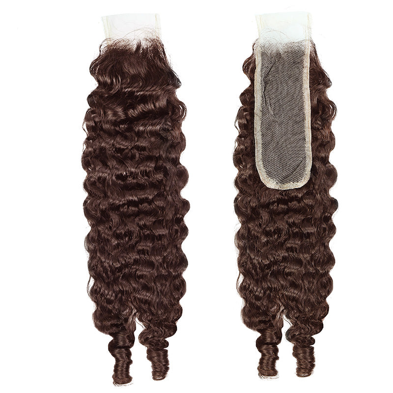2x6 HD Lace Closure with Burmese Curly Bundles Human Hair Deep Parting 30 Inch Dark Brown Human Hair Weave Extensions - AlloveHair