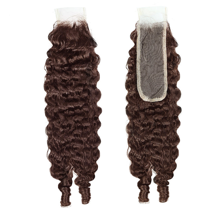 2x6 HD Lace Closure with Burmese Curly Bundles Human Hair Deep Parting 30 Inch Dark Brown Human Hair Weave Extensions - AlloveHair