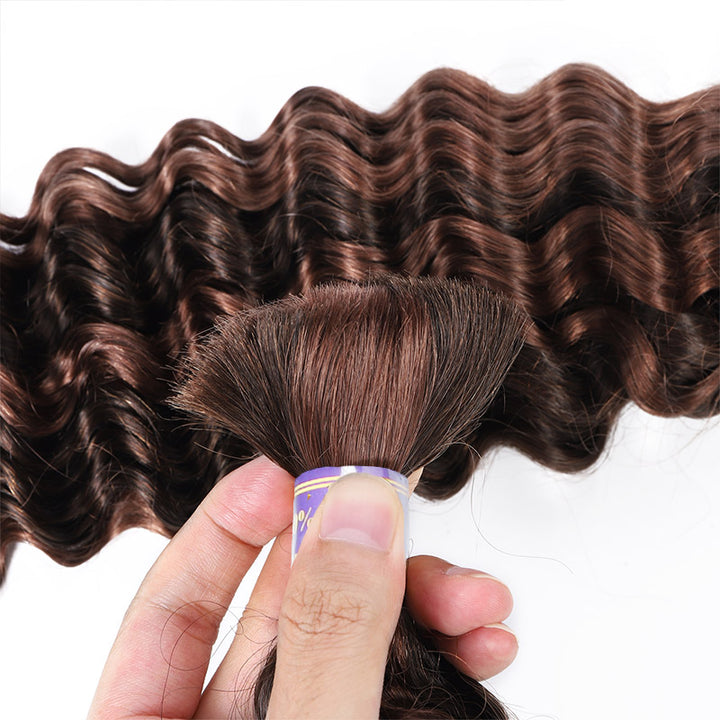 [Ship From US] Allove #4 30 Ombre Brown Bulk Human Hair For Boho Brading Deep Wave Human Hair Bundles No Weft Hair Extensions - AlloveHair