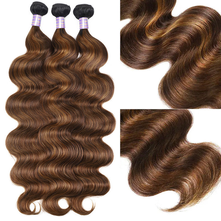 [Ship From US] Allove Hair #FB30 Brown Balayage Highlight Body Wave Human Raw Hair Bundles - AlloveHair