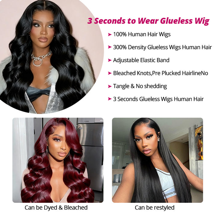 300% Density Body Wave Glueless 13x4 HD Lace Front Wig Human Hair Pre-Cut Lace Flexi-Fit Drawstring Cap - AlloveHair