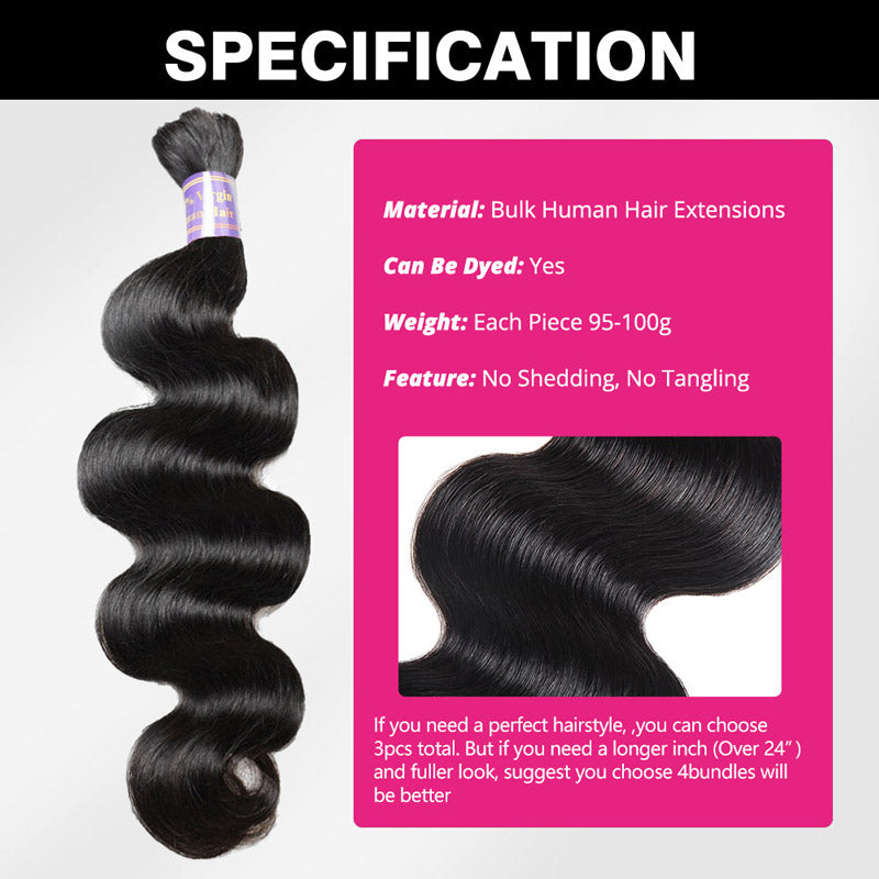 Allove Hair Body Wave Bulk Human Hair For Braiding No Weft Hair Bundles For Braids - AlloveHair