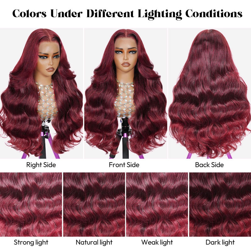 200% Density 99J Burgundy Color Straight And Body Wave 5*5 Glueless Wigs for Beginners Wine Red Wigs - AlloveHair