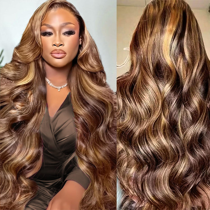 Highlights Piano Color #4/27 Straight And Body Wave 5*5 Glueless Ready To Go Wig 200% Density Thick Hair - AlloveHair