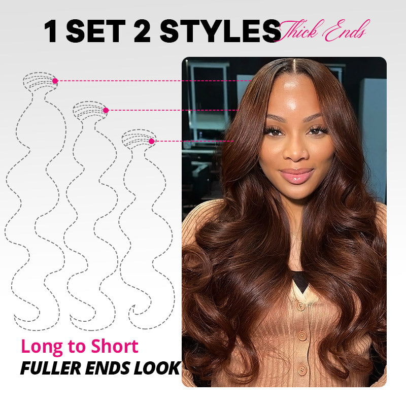 #4 Brown Bundles with Closure Body Wave Human Hair Bundles with 2x6 Lace Closure Sew In Weave Hair Extensions - AlloveHair