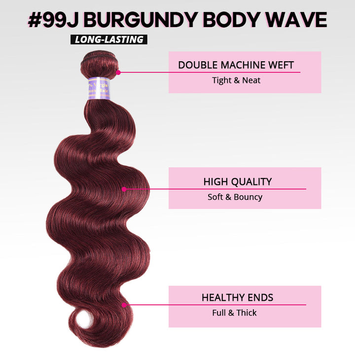Burgundy 99J Bundles with 2x6 HD Closure Deep Parting Body Wave 3 Bundles Brazilian Human Hair Weave - AlloveHair