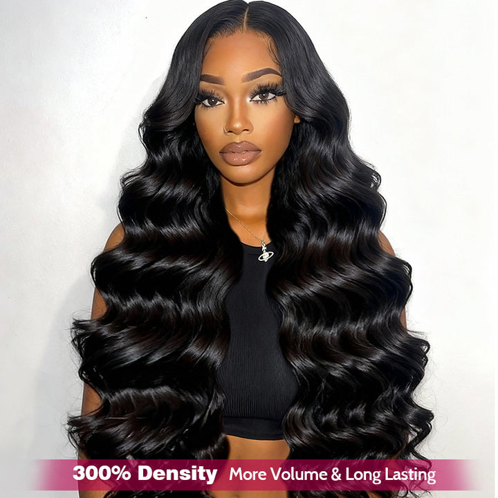 300% Density Body Wave Glueless 13x4 HD Lace Front Wig Human Hair Pre-Cut Lace Flexi-Fit Drawstring Cap - AlloveHair