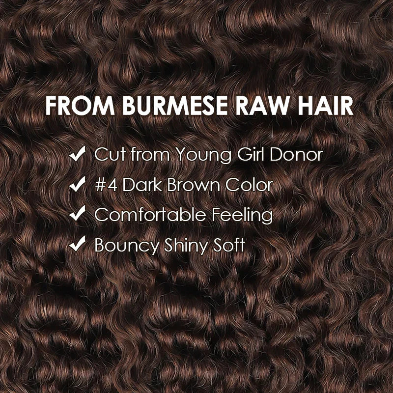250% Density Burmese Curly Glueless Wig #4 Chocolate Brown Color 7x6/13x6 HD Lace Front Wigs Human Hair - AlloveHair
