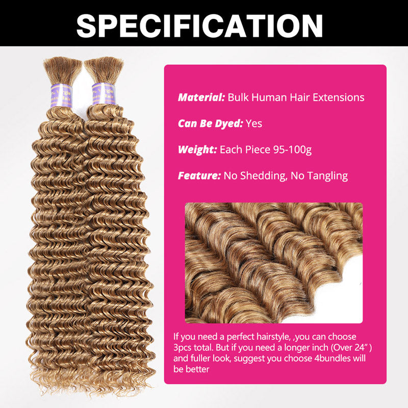 Allove Hair #27 Honey Blonde Deep Wave Bulk Human Hair For Braiding - AlloveHair