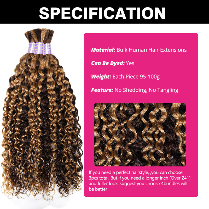 4/27 Honey Blonde Human Braiding Hair Water Wave Bundles No Weft 20 Inch 100g Curly Braiding Hair Extensions for Boho Braids - AlloveHair