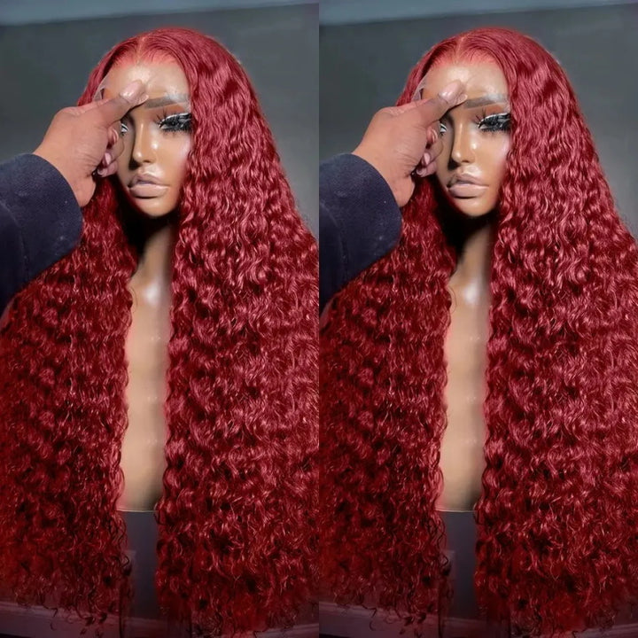 Step into the spotlight with our exquisite burgundy deep wave wig, featuring a stunning 40-inch length for maximum impact. Crafted with a 13x6 lace front, this glueless wig offers a flawless and comfortable fit, allowing for versatile styling options. Transform your look effortlessly with Allove Hair today! 