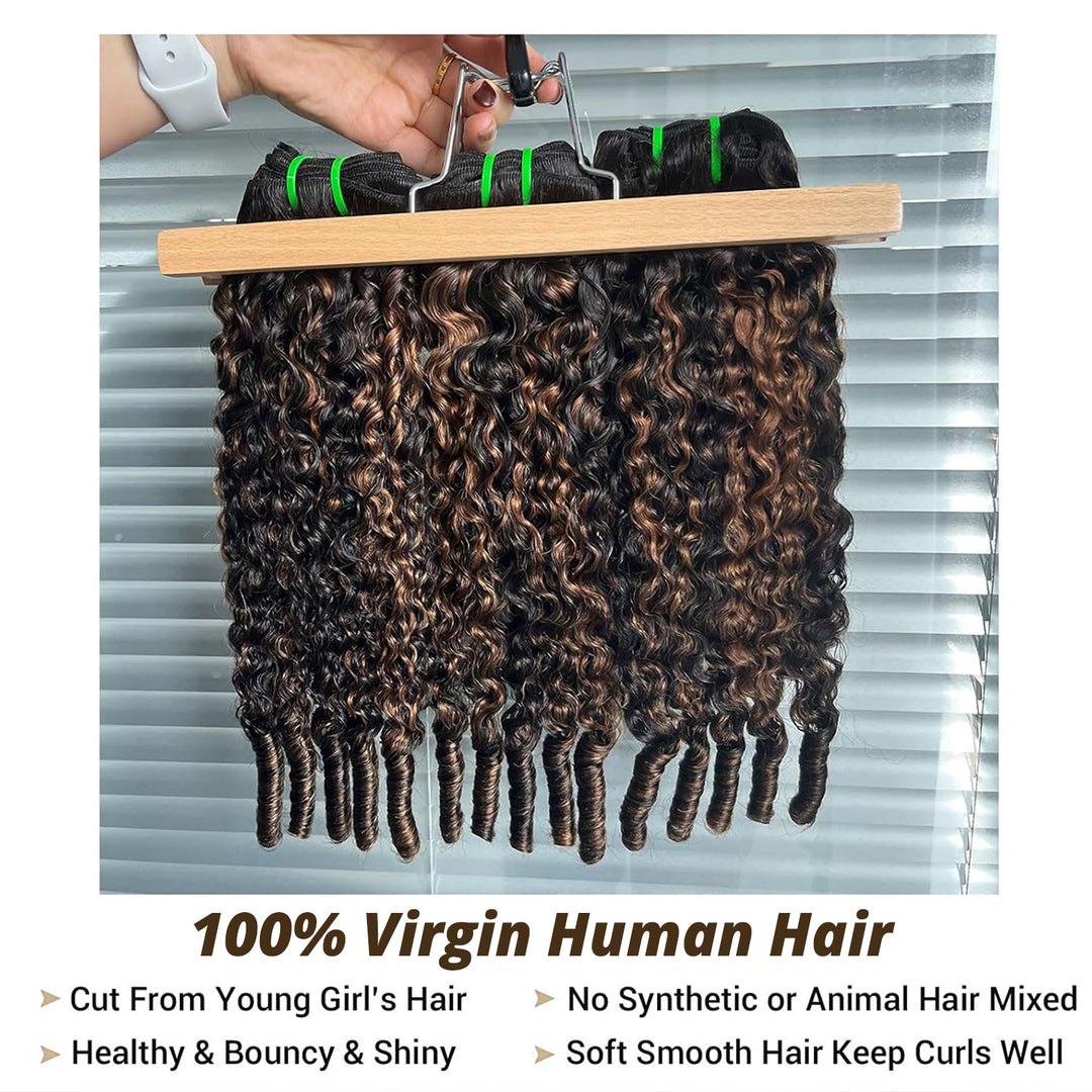 P1B/30 Burmese Curly Hair Bundles Highlight Ombre Color 100% Human Hair Bundles End with Spiral Curls 1 3 4 Hair Bundles Deal - AlloveHair