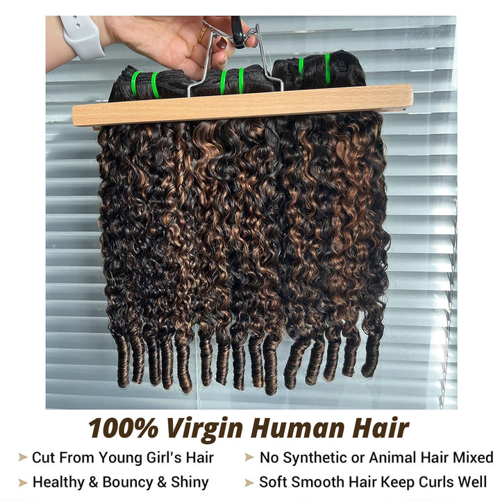P1B/30 Burmese Curly Hair Bundles Highlight Ombre Color 100% Human Hair Bundles End with Spiral Curls 1 3 4 Hair Bundles Deal - AlloveHair