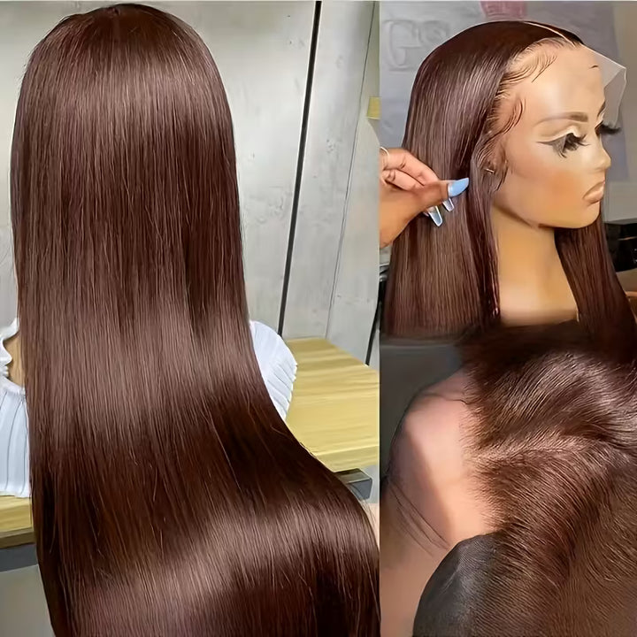 30 Inch Chocolate Brown Straight Hair 13x6 HD Lace Front Wigs 100% Glueless Human Hair Wig - AlloveHair