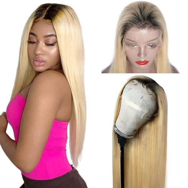 [ Lowest Price - No Code Needed] T1B/613 Straight Human Hair Lace Front Wigs - AlloveHair