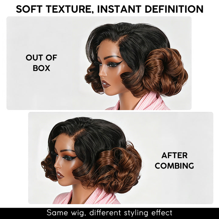 300% Density Raw Vietnamese Double Drawn Human Hair Bob Wig Ombre Brown 5x5 HD Lace Closure Wigs - AlloveHair