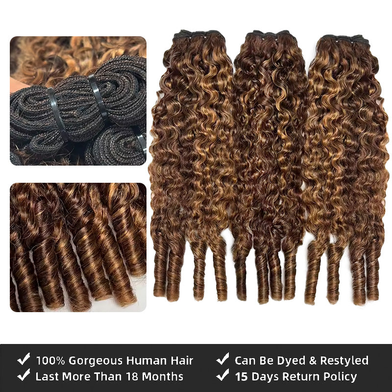 4/27 Highlight Burmese Curly Hair Bundles 100% Human Hair Extension for Sew in - AlloveHair