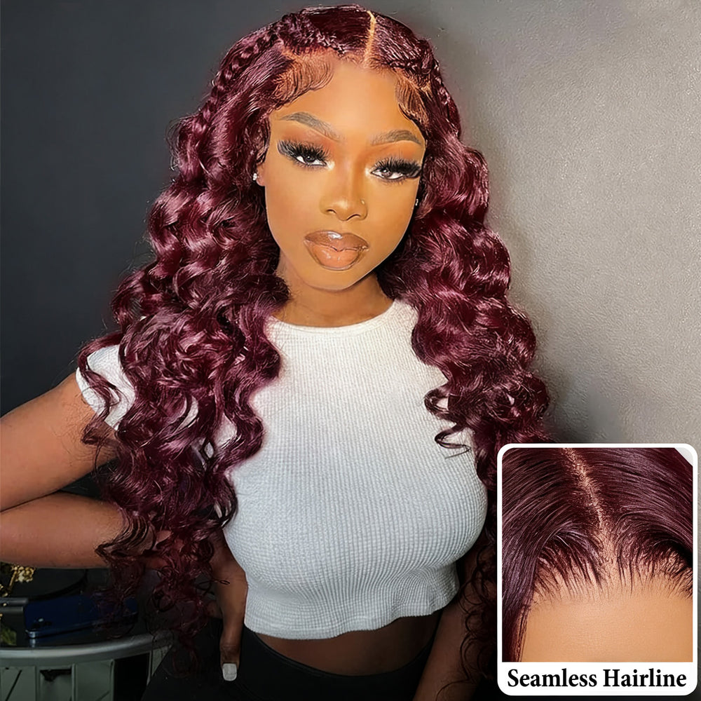 32 Inch 200 Density 99J Burgundy 13x6 Lace Front Wigs Loose Deep Wave Ready To Wear Colored Glueless Wigs - AlloveHair