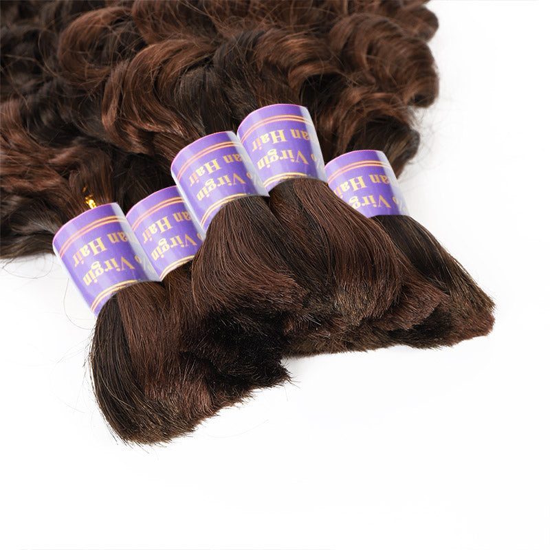[Ship From US] Allove #4 30 Ombre Brown Bulk Human Hair For Boho Brading Deep Wave Human Hair Bundles No Weft Hair Extensions - AlloveHair
