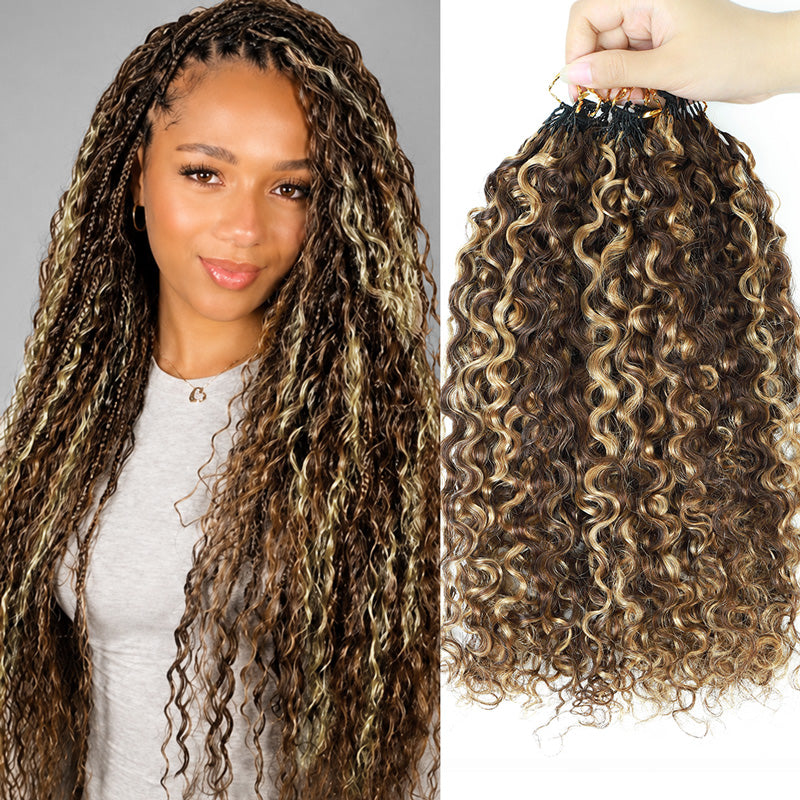 P4/27 Kinky Curly Feather Crochet Human Hair Highlight Boho Braids Crochet Weave Hair Extensions Pre Separated Hair Bundles - AlloveHair