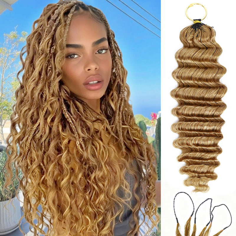 Seamless Deep Wave Crochet Hair #27 Honey Blonde Machine Made Feather Crochet Human Hair Extension - AlloveHair