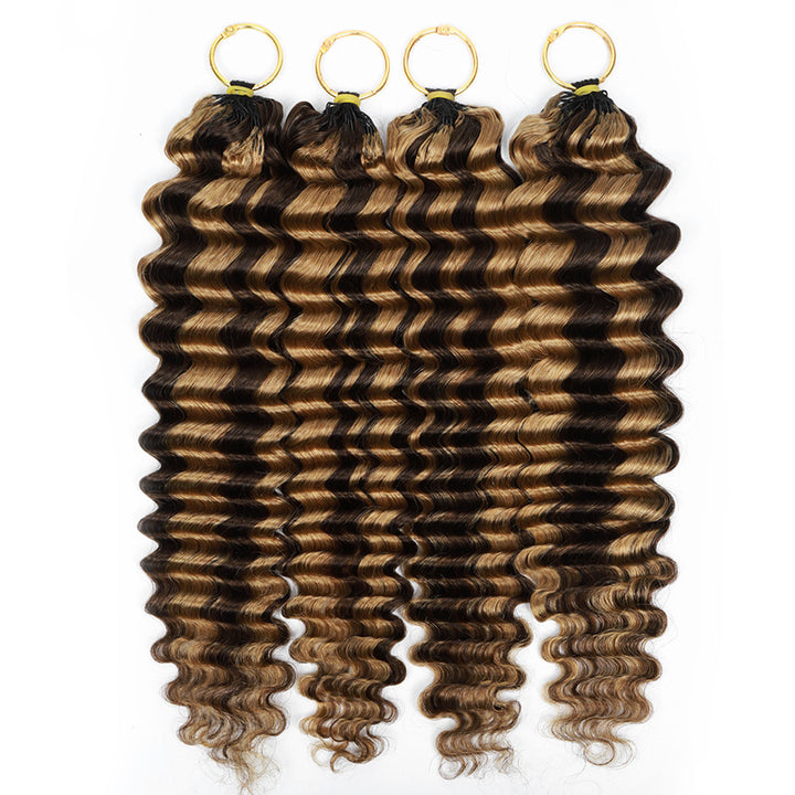 #P4/27 Deep Wave Crochet Hair Extensions Highlight Brown Pre-Separated Feather Crochet Human Hair For Braiding - AlloveHair