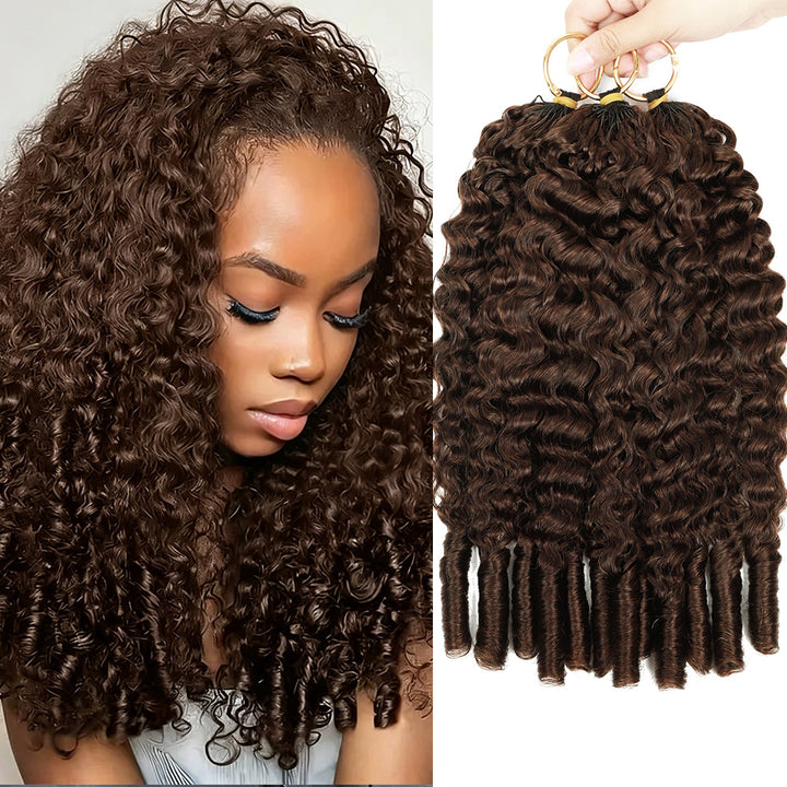 #4 Chocolate Brown Burmese Curly Feather Crochet Human Hair for Braiding No Weft Human Hair Extensions - AlloveHair