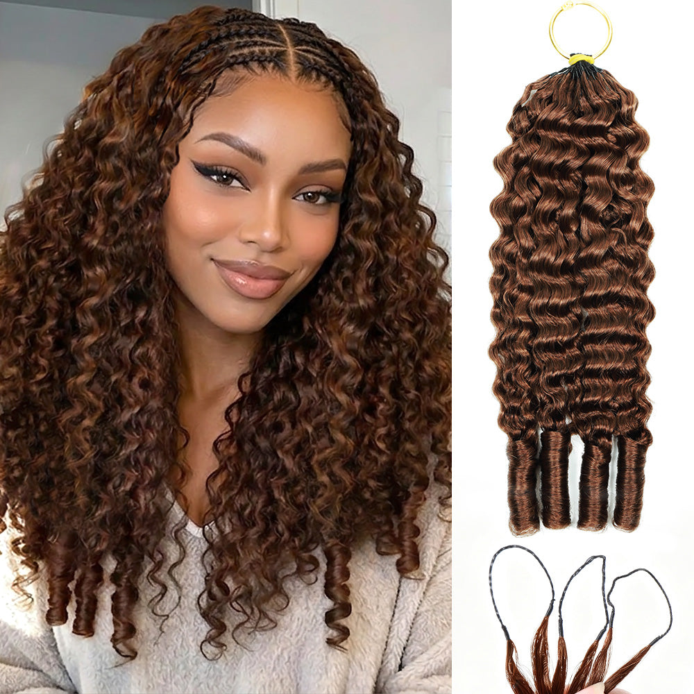 #30 Brown Burmese Curly Human Hair For Braiding Pre-Separated Feather Crochet Weave Hair Extensions - AlloveHair