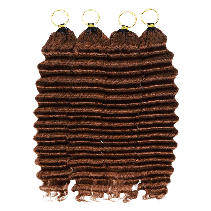 #30 Light Brown Deep Wave Crochet Hair for Boho Braids Pre-Separated Feather Crochet Human Hair Extension Protective Hairstyle - AlloveHair