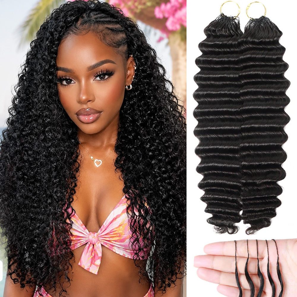 Deep Wave Feather Crochet Human Hair Protective Style Pre Separated Invisible Crochet Human Hair Extensions - AlloveHair