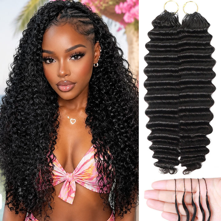 Deep Wave Feather Crochet Human Hair Protective Style Pre Separated Invisible Crochet Human Hair Extensions - AlloveHair