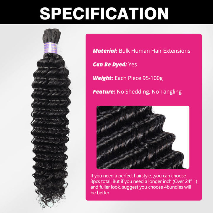[Ship From US] Allove Hair Deep Wave Bulk Human Hair For Braiding No Weft Bulk Hair Bundles - AlloveHair