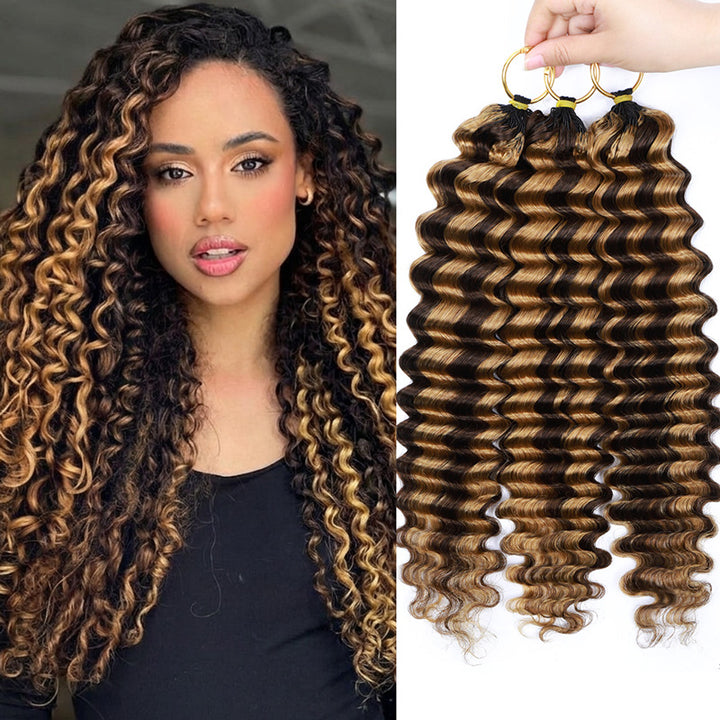 #P4/27 Deep Wave Crochet Hair Extensions Highlight Brown Pre-Separated Feather Crochet Human Hair For Braiding - AlloveHair