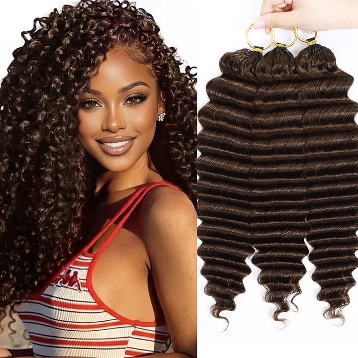 #4 Dark Brown Premium Deep Wave Crochet Human Hair Soft Defined Curls Easy Install - AlloveHair