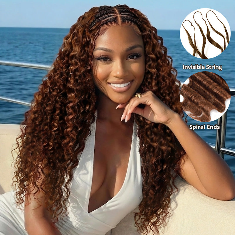 #30 Light Brown Deep Wave Crochet Hair for Boho Braids Pre-Separated Feather Crochet Human Hair Extension Protective Hairstyle - AlloveHair