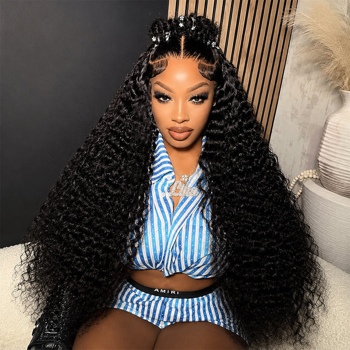 250% Density Pre Braided Deep Wave Wig 13x4 13x6 Full HD Lace Frontal Wig With Pre Bleached Knots Glueless Wigs - AlloveHair