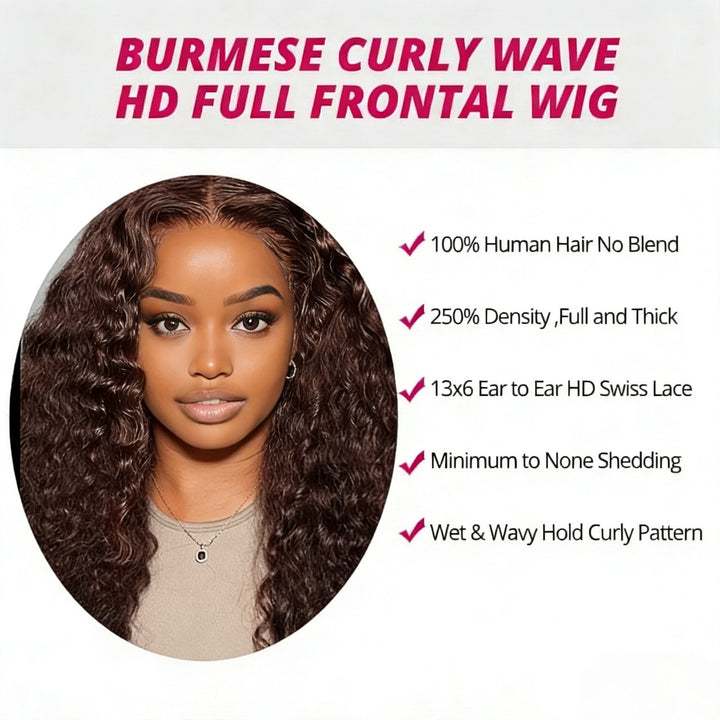 250% Density Burmese Curly Glueless Wig #4 Chocolate Brown Color 7x6/13x6 HD Lace Front Wigs Human Hair - AlloveHair
