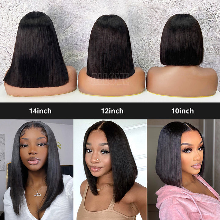 200% Density Silky Blunt Cut Glueless 2x6 Lace Closure Wig Shoulder Length Straight Hair Bob Wig - AlloveHair