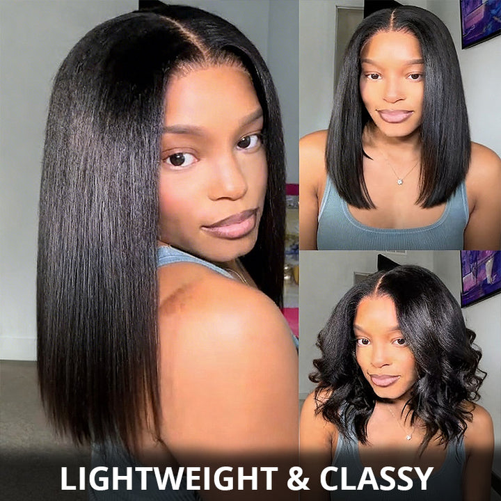 200% Density Yaki Straight Bob Wig 2x6/5x5 Pre-Bleached Natural Looking Glueless Wig Short Hairstyle - AlloveHair
