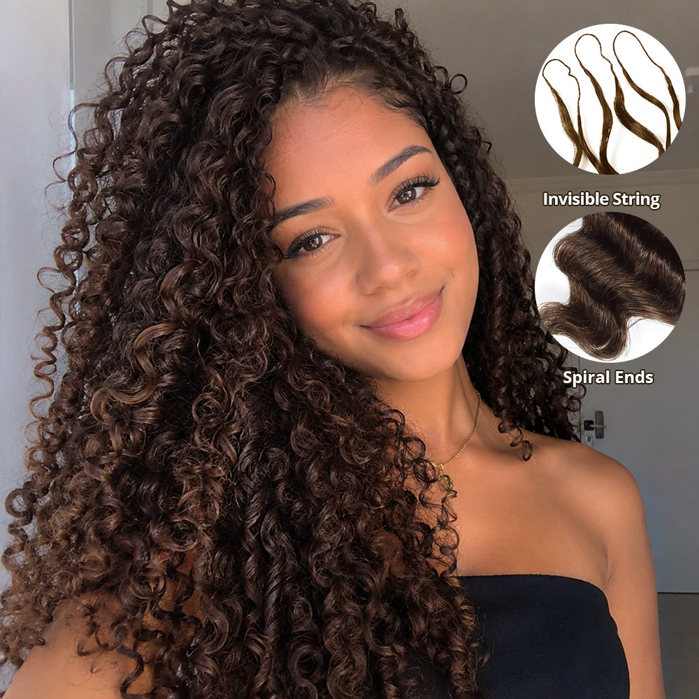 #4 Dark Brown Premium Deep Wave Crochet Human Hair Soft Defined Curls Easy Install - AlloveHair