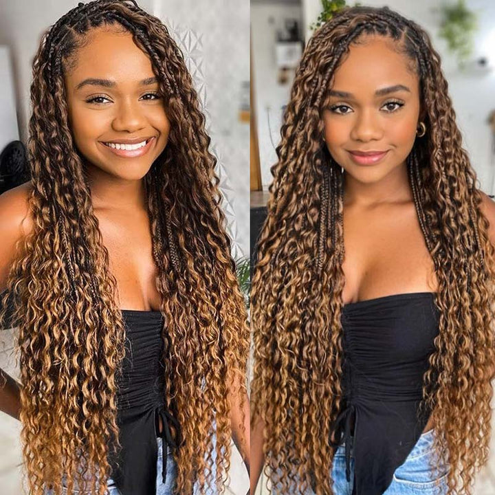 [Ship From US] Allove Hair Boho Braids Deep Wave Bulk Human Hair For Braiding Highlight P4/27 Honey Blonde Color - AlloveHair