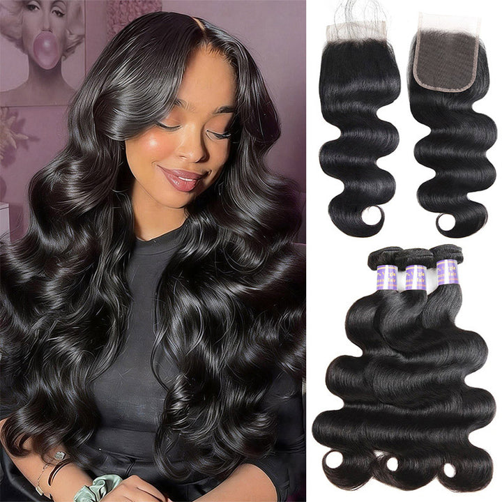 15A Raw Brazilian Body Wave Bundles With 5x5 Lace Closure 100% Human Virgin Hair - AlloveHair