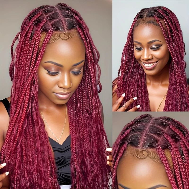 Allove Hair #99j Burgundy Deep Wave Bulk Human Hair For Braiding No Weft Boho Braids Hair Extensions - AlloveHair