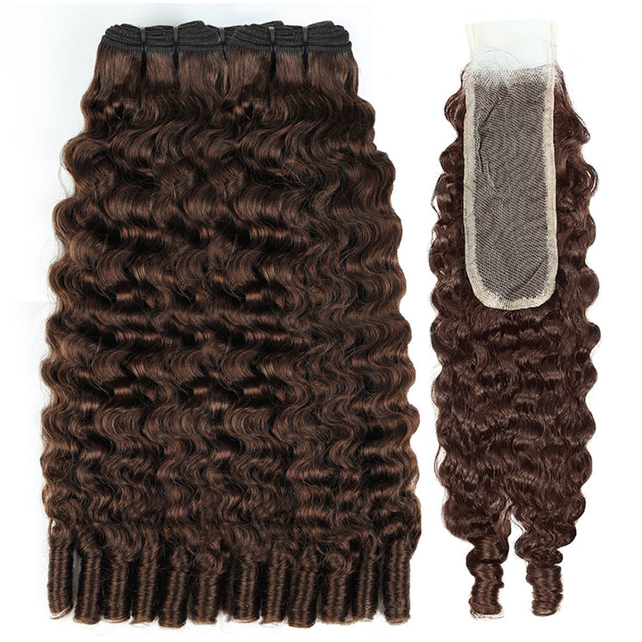 2x6 HD Lace Closure with Burmese Curly Bundles Human Hair Deep Parting 30 Inch Dark Brown Human Hair Weave Extensions - AlloveHair